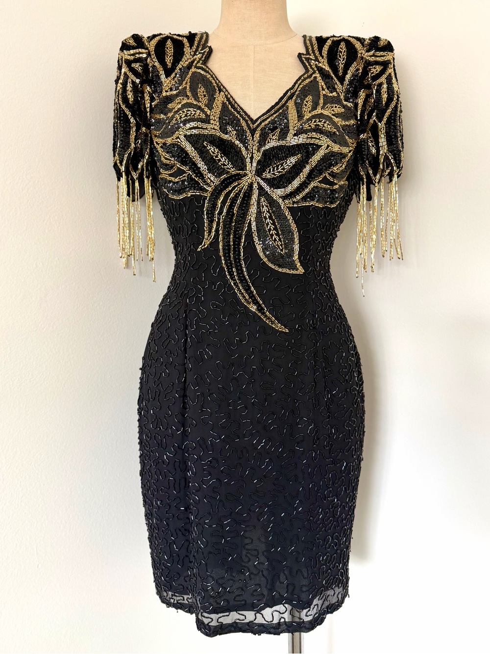 1980s Nite Line silk & beaded cocktail dress